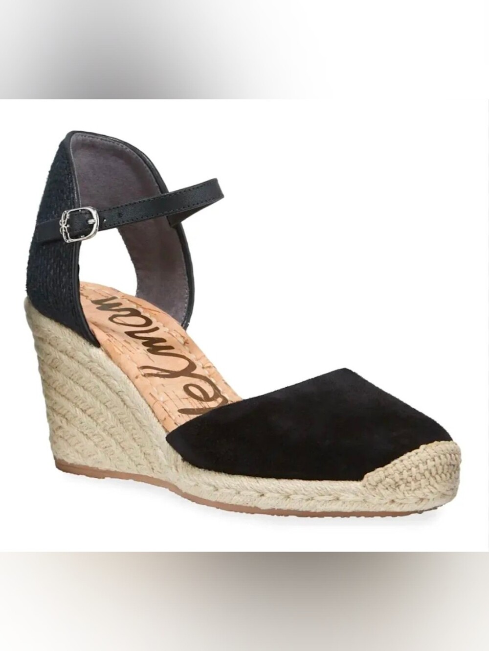 Sam Edelman Black Payton Espadrille Wedge Sandal with Ankle Strap Size 5